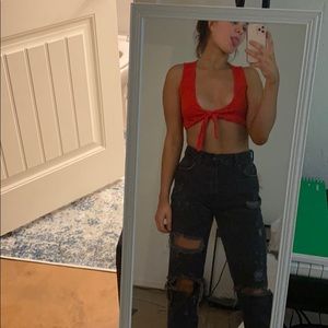 Super cropped little tie in front tee